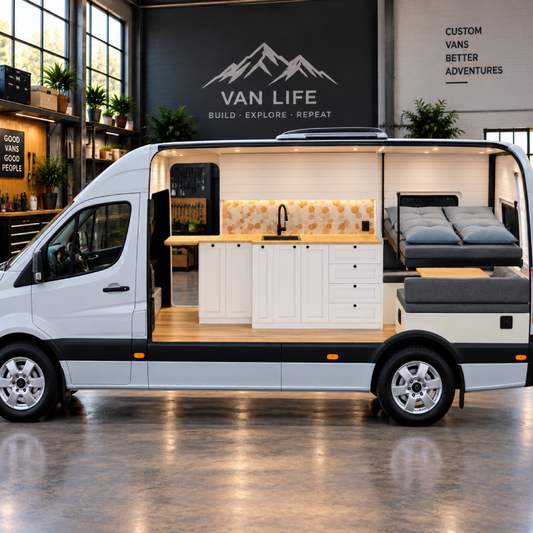White Shaker Style Campervan Kitchen Cabinet Set with Bamboo Countertop | Vankea