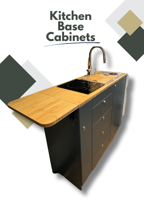 Camper kitchen cabinet with a sink