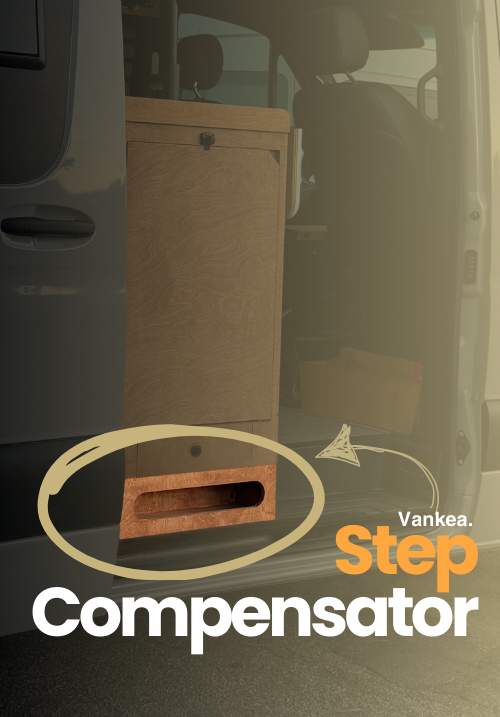 Van step compensator to level steps on rugged terrain