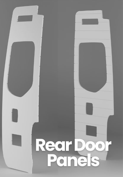 Upgraded split-style rear door interior panels for Sprinter vans 