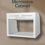 Compact microwave cabinet installed in a transit van, designed for space-saving convenience.