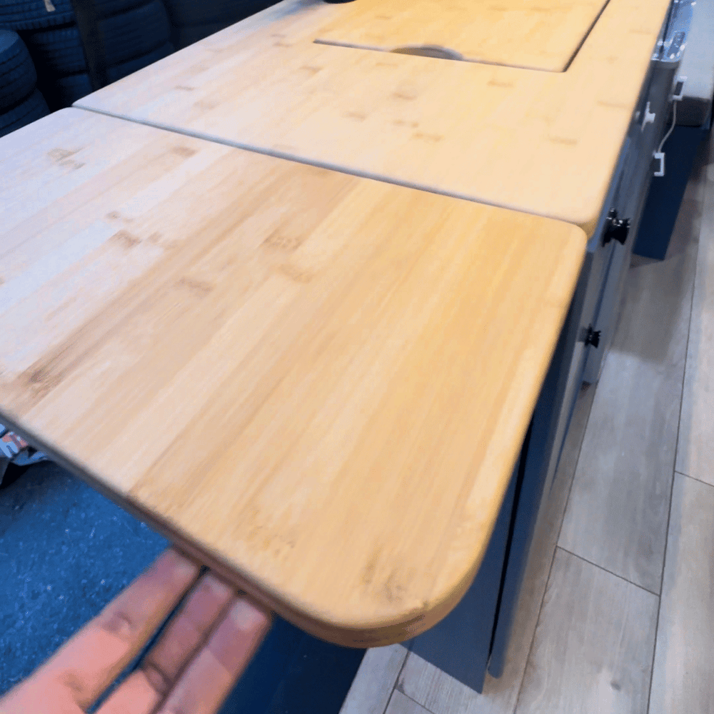 Ford Transit Van Kitchen Cabinet with Bamboo Top and Pull-Out Storage | Vankea