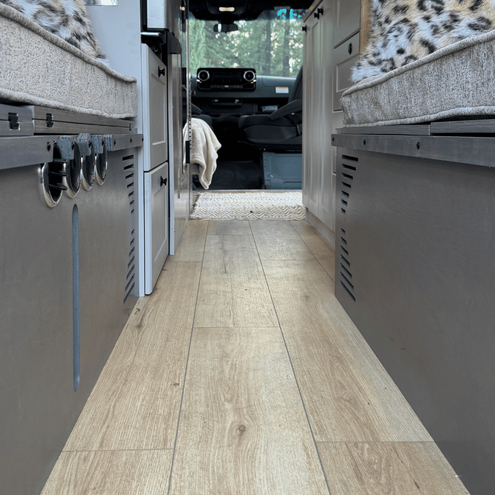 Pastel Sage Dinette Bench to Bed for Your Sprinter 170 Van | Vankea