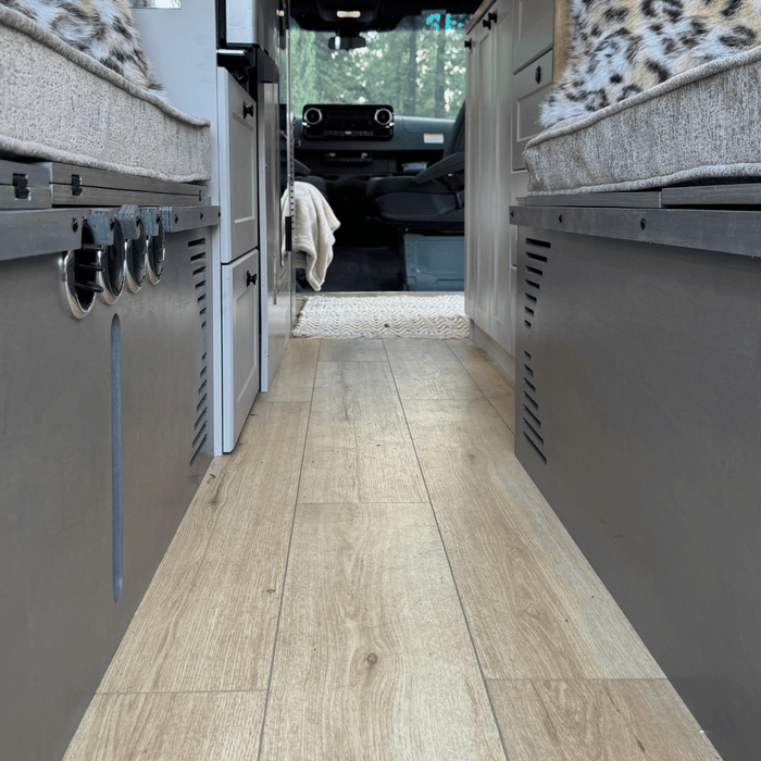 Pastel Sage Dinette Bench to Bed for Your Sprinter 170 Van | Vankea