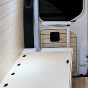 Lightweight White Dinette Bench to Bed Built to Fit Your Sprinter 170 | Vankea