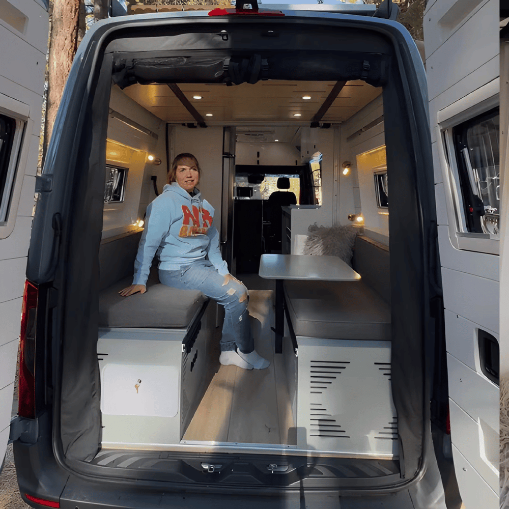 Pastel Sage Dinette Bench to Bed for Your Sprinter 170 Van | Vankea
