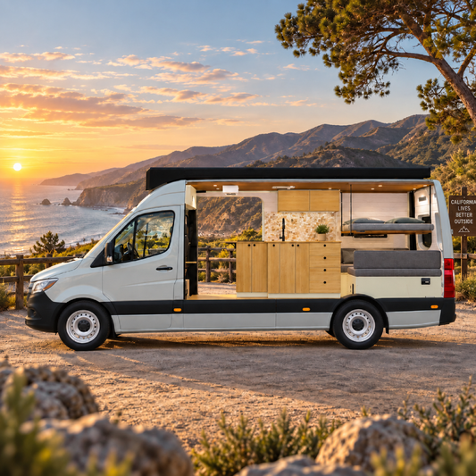 Pastel Sage Camper Van Kitchen Cabinet with Bamboo & Foldable Countertop | Vankea