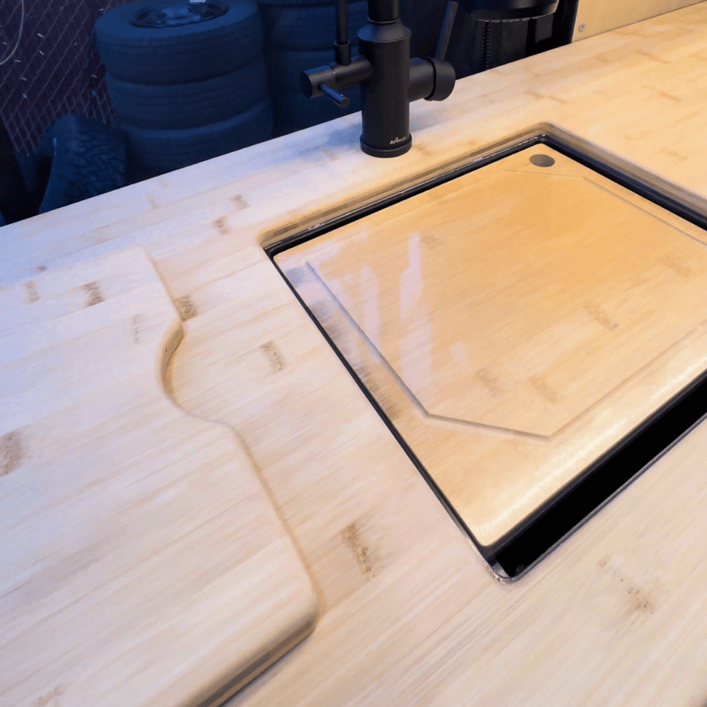 Ford Transit Van Kitchen Cabinet with Bamboo Top and Pull-Out Storage | Vankea