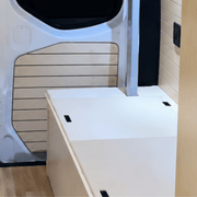 Lightweight White Dinette Bench to Bed Built to Fit Your Sprinter 170 | Vankea