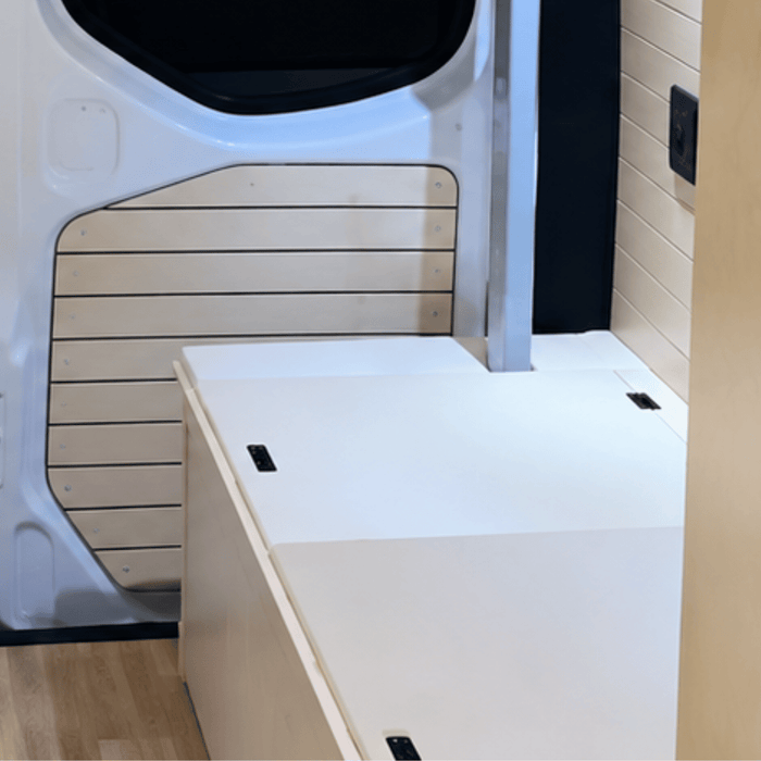 Lightweight White Dinette Bench to Bed Built to Fit Your Sprinter 170 | Vankea