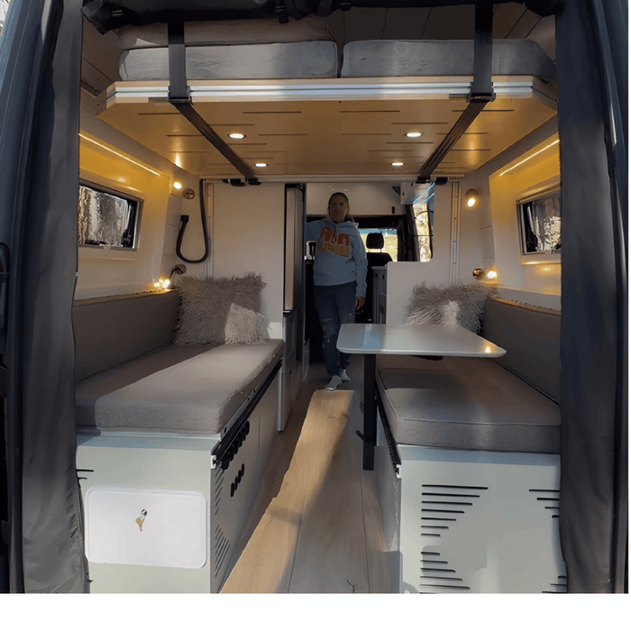 Pastel Sage Dinette Bench to Bed for Your Sprinter 170 Van | Vankea