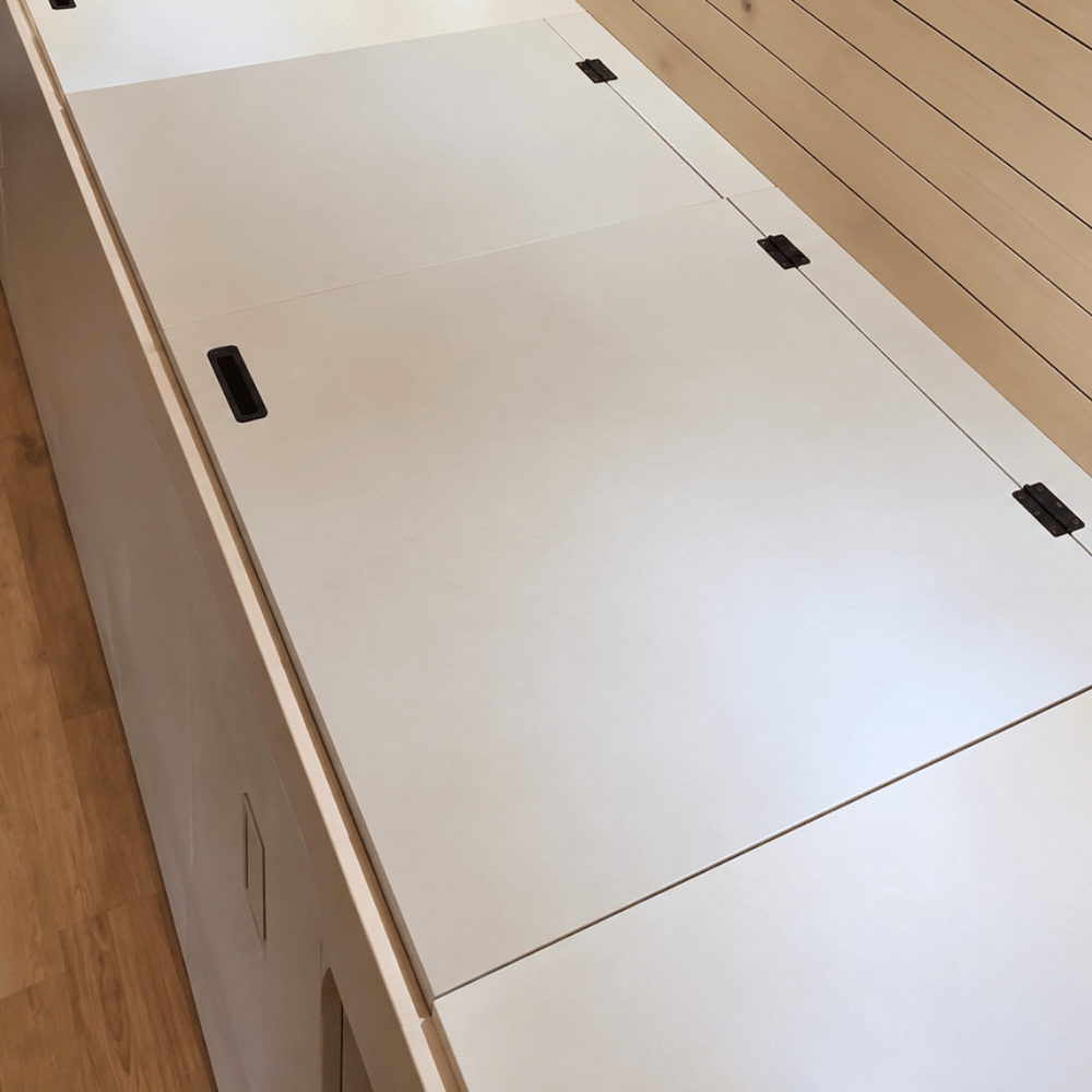 Lightweight White Dinette Bench to Bed Built to Fit Your Sprinter 170 | Vankea