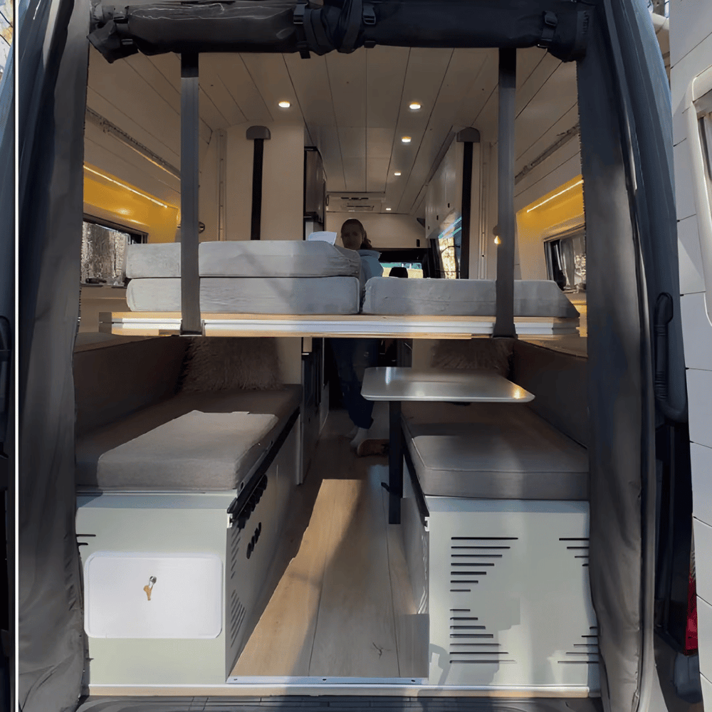 Pastel Sage Dinette Bench to Bed for Your Sprinter 170 Van | Vankea
