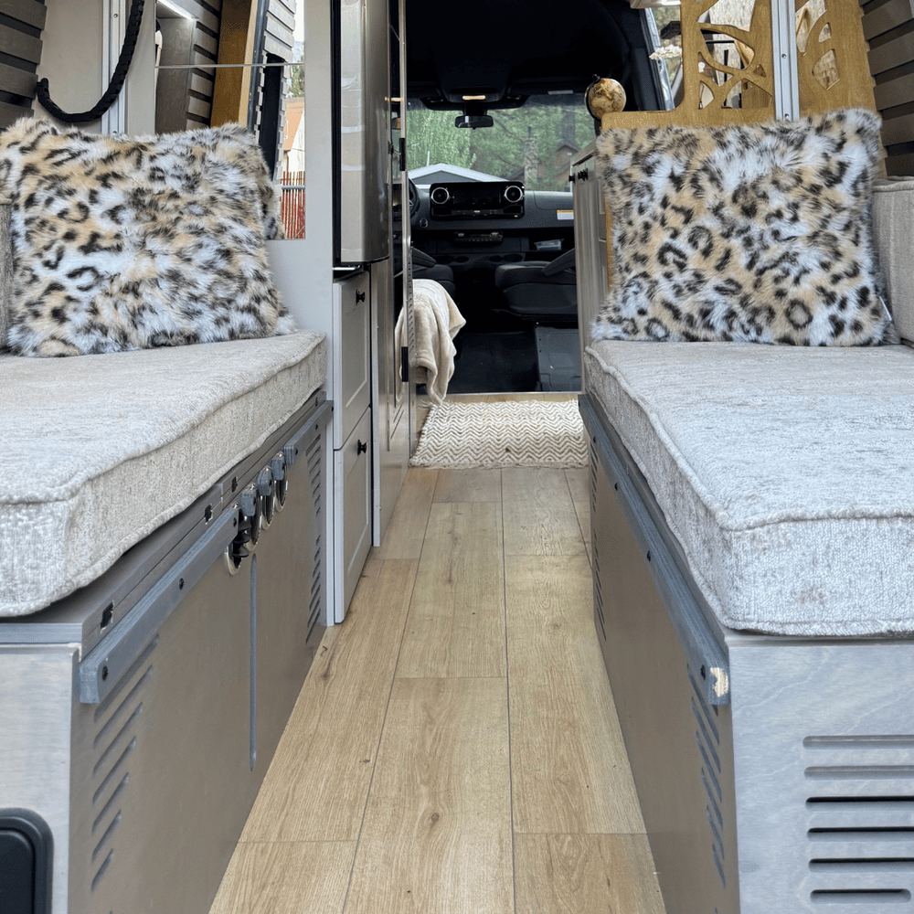 Pastel Sage Dinette Bench to Bed for Your Sprinter 170 Van | Vankea