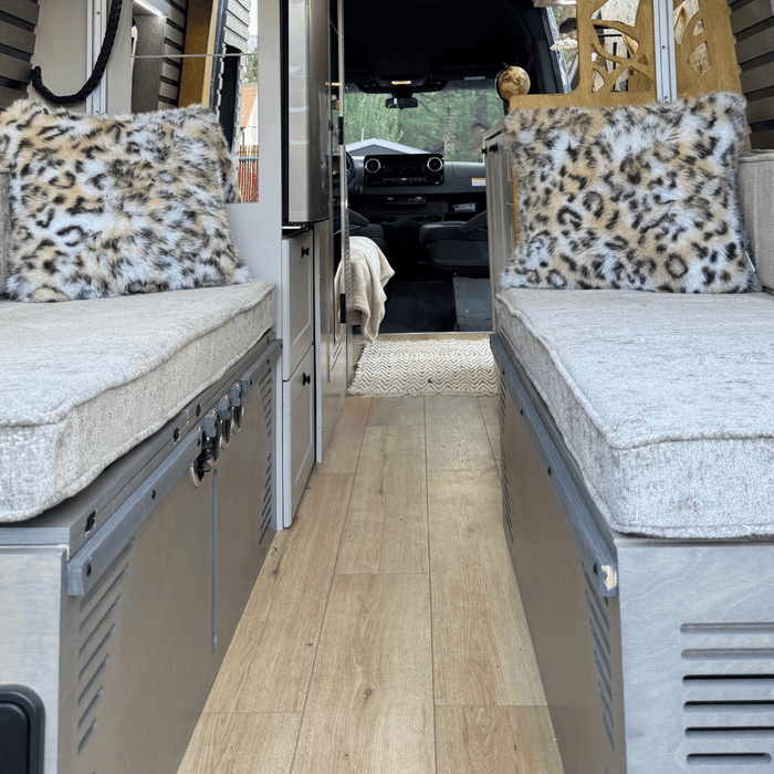 Pastel Sage Dinette Bench to Bed for Your Sprinter 170 Van | Vankea
