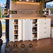 White Shaker Style Campervan Kitchen Cabinet Set with Bamboo Countertop | Vankea