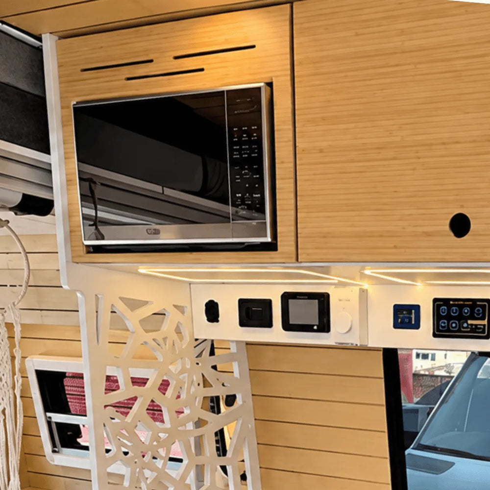 Built-in Microwave Overhead Wall Cabinet with 2-Level Storage & LED Light | Vankea