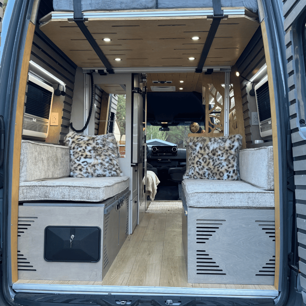 Pastel Sage Dinette Bench to Bed for Your Sprinter 170 Van | Vankea