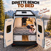 Lightweight White Dinette Bench to Bed Built to Fit Your Sprinter 170 | Vankea