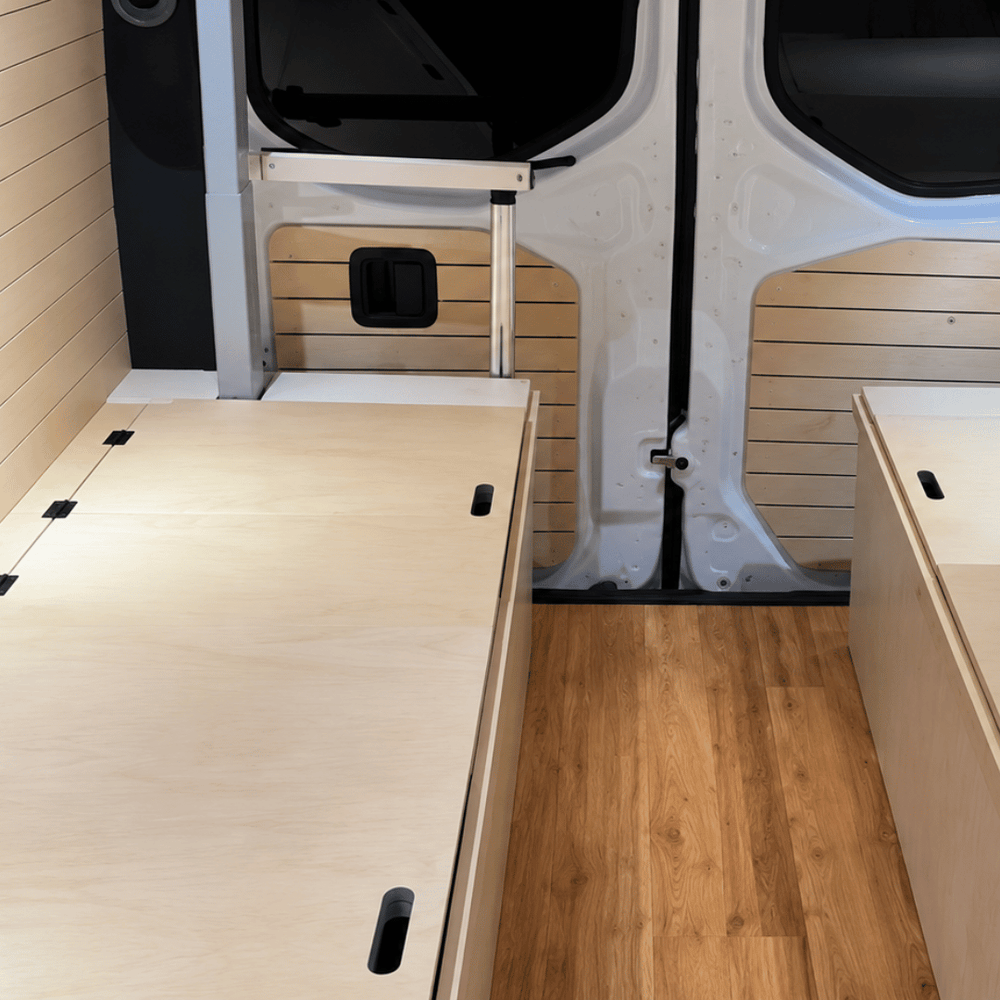 Lightweight White Dinette Bench to Bed Built to Fit Your Sprinter 170 | Vankea