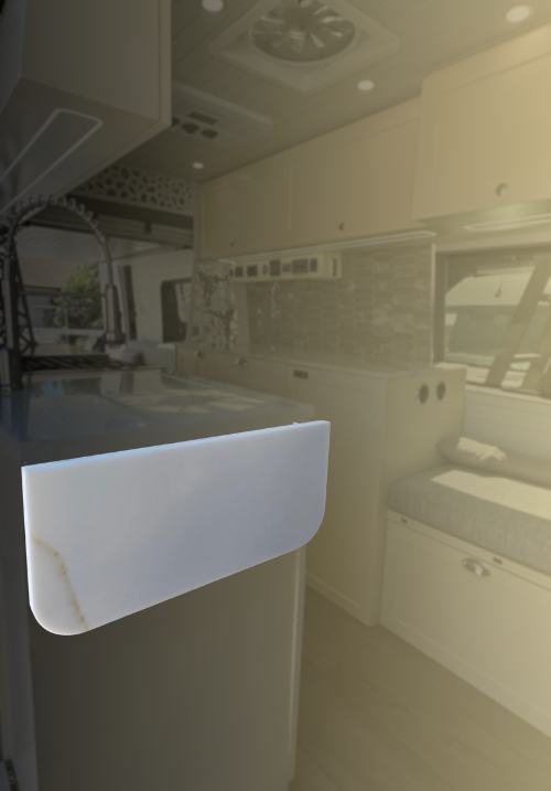 Countertop extension panel for maximizing van kitchen area