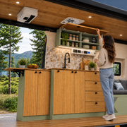 Fully Assembled Sprinter Van Overhead Wall Cabinet with 2 Compartments & LED Light | Vankea
