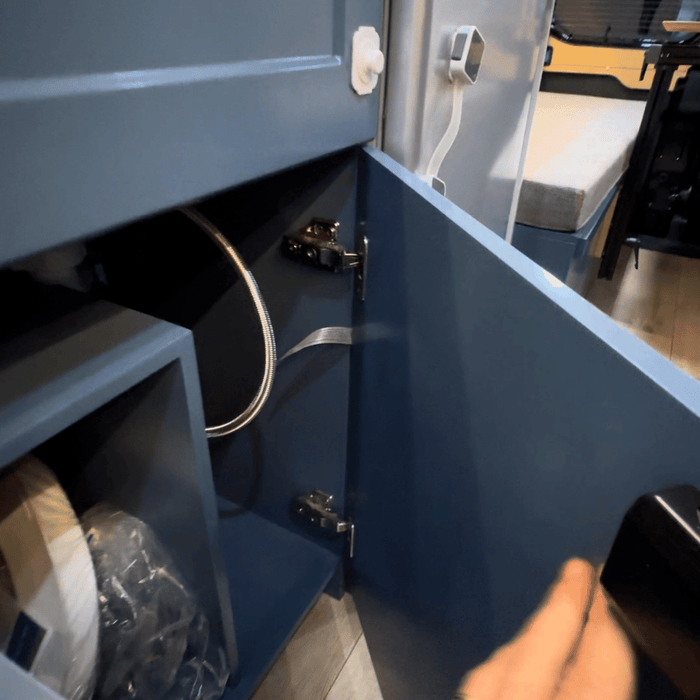 Ford Transit Van Kitchen Cabinet with Bamboo Top and Pull-Out Storage | Vankea