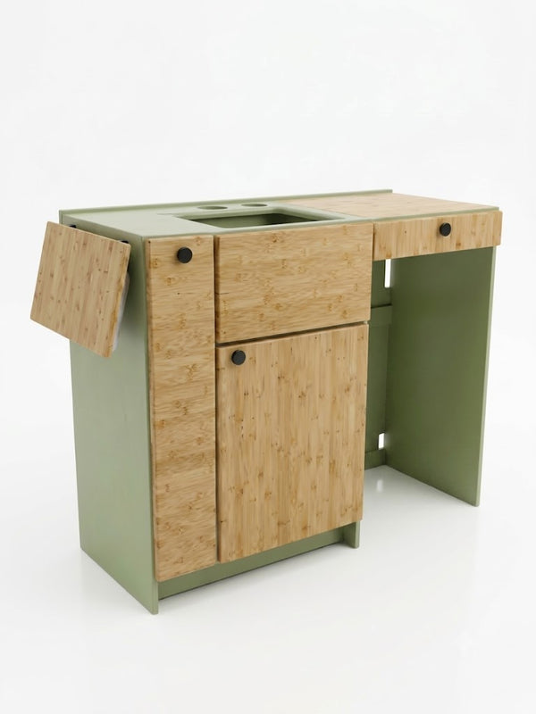 Vankea Galley Kitchen Cabinet — Bamboo & Pastel Sage