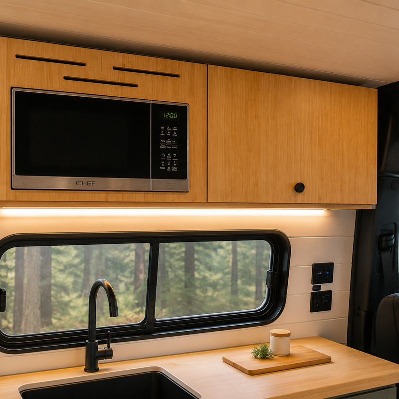 Vankea Overhead Microwave Wall Cabinet – Left (Lightweight Campervan Storage, Bamboo/Sage)