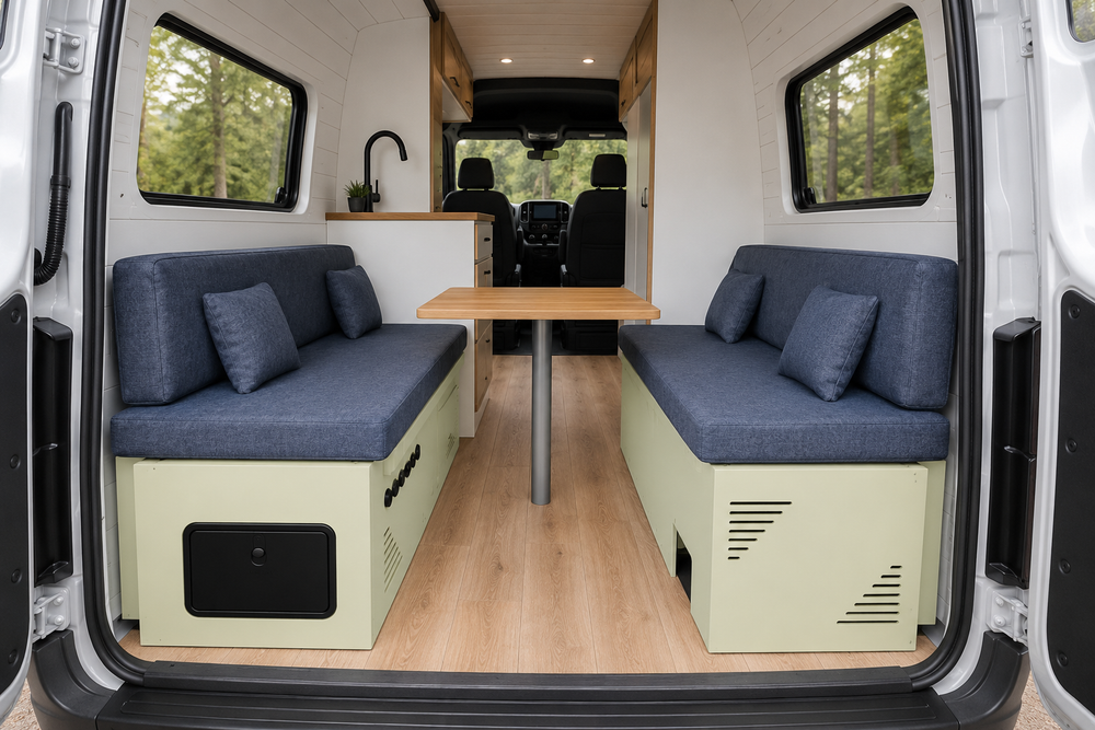 Vankea Dinette Bench Set for Camper Vans | Left &amp; Right Seat Boxes with Storage &amp; Battery Bay