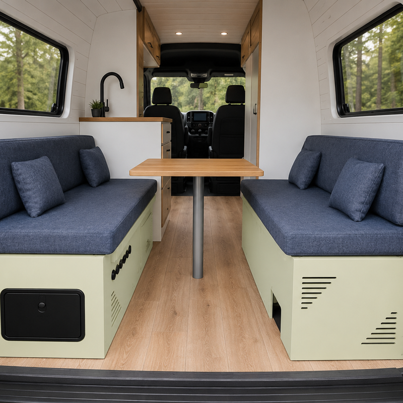 Vankea Dinette Bench Set for Camper Vans | Left &amp; Right Seat Boxes with Storage &amp; Battery Bay