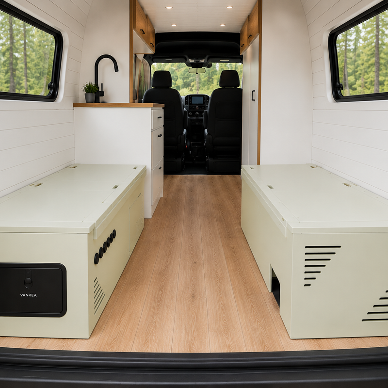 Vankea Dinette Bench Set for Camper Vans | Left &amp; Right Seat Boxes with Storage &amp; Battery Bay