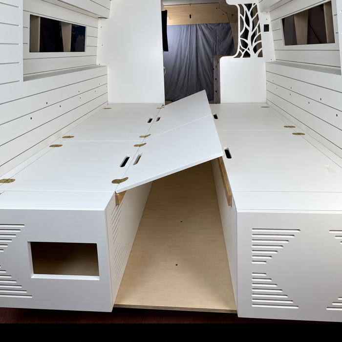 Lightweight White Dinette Bench to Bed Built to Fit Your Sprinter 170 | Vankea