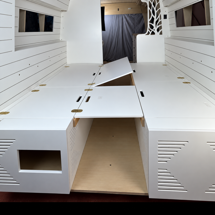 Lightweight White Dinette Bench to Bed Built to Fit Your Sprinter 170 | Vankea