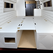 Lightweight White Dinette Bench to Bed Built to Fit Your Sprinter 170 | Vankea