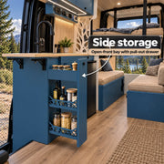 Vankea campervan kitchen cabinet with Shaker-style storage door and upper utensil drawer.