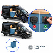 Vankea Ford Transit van kitchen with prepared sink opening and removable bamboo cover.