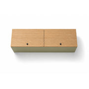 Pastel Sage overhead van cabinet designed for galley storage with integrated underside LED lighting.