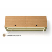 Two-compartment overhead storage cabinet for Sprinter vans with independent doors and internal shelving.