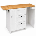 Vankea White Kitchen Cabinet with Fold-Out Bamboo Counter