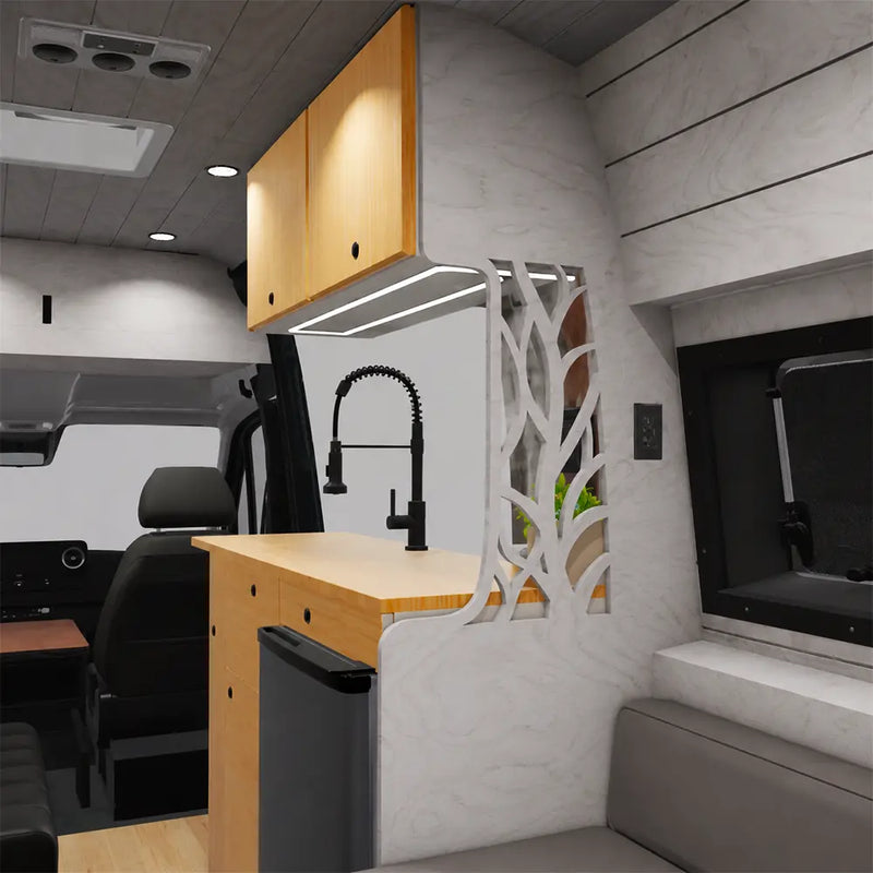 Van Partition Wall System – Modular Interior Divider with Bathroom Wall &amp; Decorative Leaf Panel