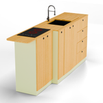 Van Galley Bamboo Kitchen Cabinet Set — Pastel Sage Shaker with Bamboo Countertop