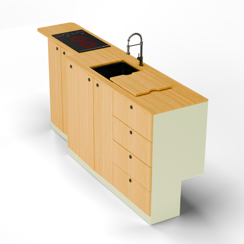 Van Galley Bamboo Kitchen Cabinet Set — Pastel Sage Shaker with Bamboo Countertop