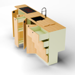 Van Galley Bamboo Kitchen Cabinet Set — Pastel Sage Shaker with Bamboo Countertop