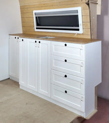 Van Galley Kitchen Cabinet Set — White Shaker with Bamboo Countertop