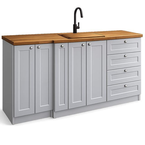 Van Galley Kitchen Cabinet Set — White Shaker with Bamboo Countertop