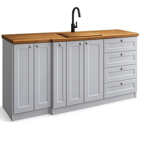 Van Galley Kitchen Cabinet Set — White Shaker with Bamboo Countertop