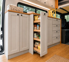 Van Galley Kitchen Cabinet Set — White Shaker with Bamboo Countertop
