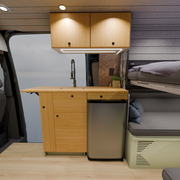 Sprinter 144 Galley Kitchen Cabinet – Two-Sided Storage with Fold-Out Counter