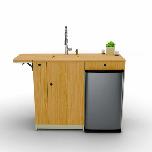 Vankea Galley Kitchen Cabinet — Bamboo & Pastel Sage